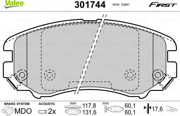 Valeo 301744 - Sada brzdových destiček, kotoučová brzda parts5.com