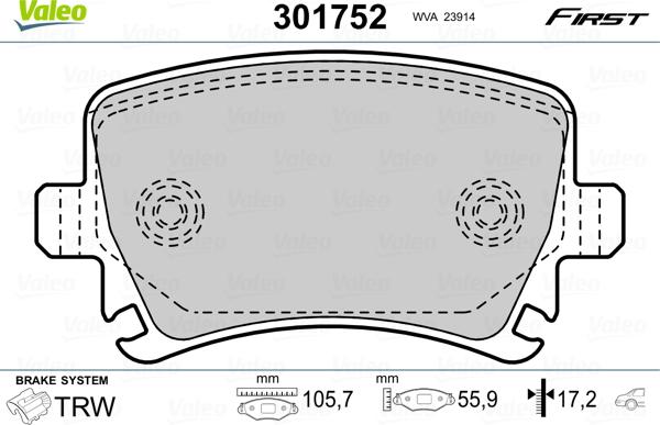 Valeo 301752 - Тормозные колодки, дисковые, комплект parts5.com