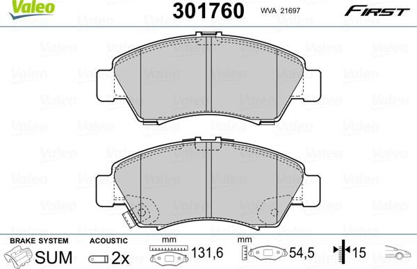 Valeo 301760 - Σετ τακάκια, δισκόφρενα parts5.com