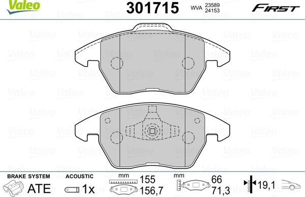 Valeo 301715 - Fékbetétkészlet, tárcsafék parts5.com