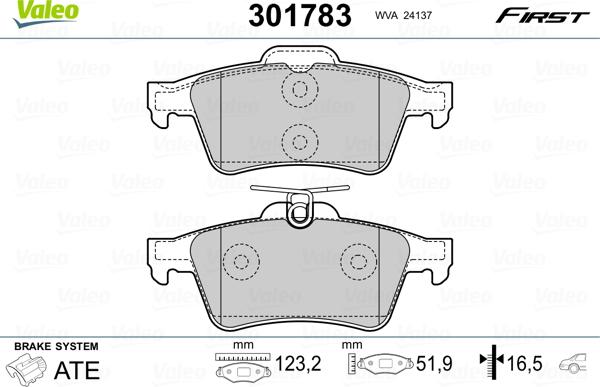 Valeo 301783 - Juego de pastillas de freno parts5.com