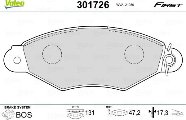 Valeo 301726 - Jarrupala, levyjarru parts5.com