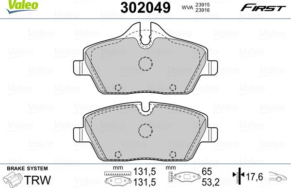 Valeo 302049 - Σετ τακάκια, δισκόφρενα parts5.com