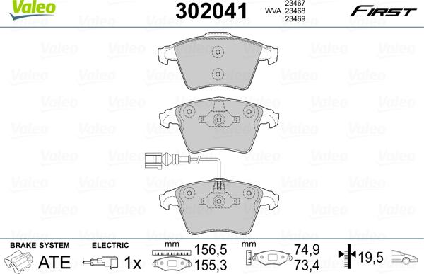 Valeo 302041 - Σετ τακάκια, δισκόφρενα parts5.com