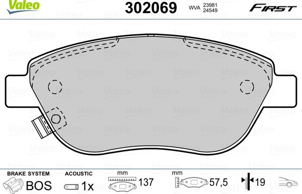 Valeo 302069 - Σετ τακάκια, δισκόφρενα parts5.com