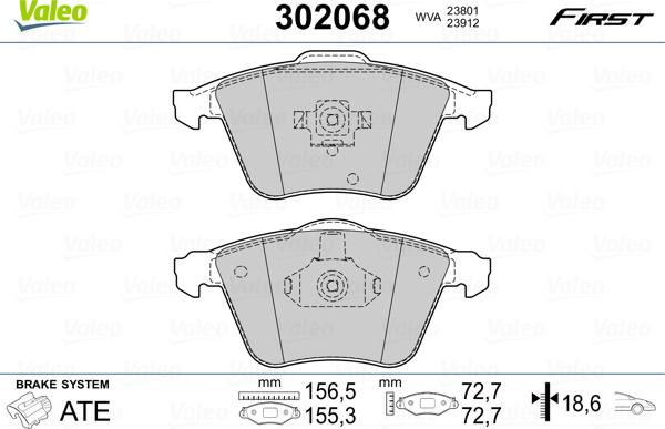 Valeo 302068 - Fékbetétkészlet, tárcsafék parts5.com