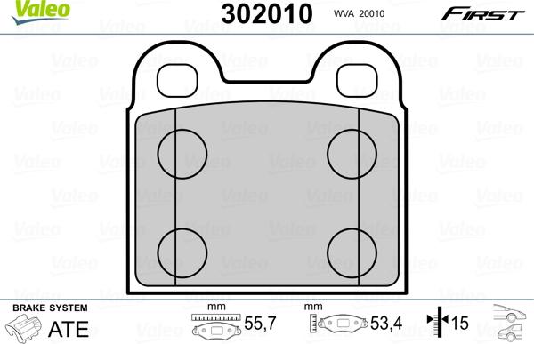 Valeo 302010 - Тормозные колодки, дисковые, комплект parts5.com