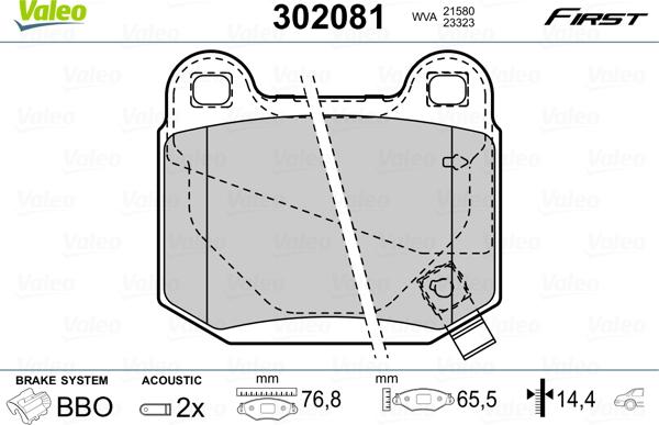 Valeo 302081 - Fren balata seti, diskli fren parts5.com