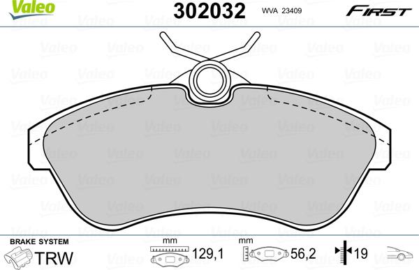 Valeo 302032 - Piduriklotsi komplekt,ketaspidur parts5.com