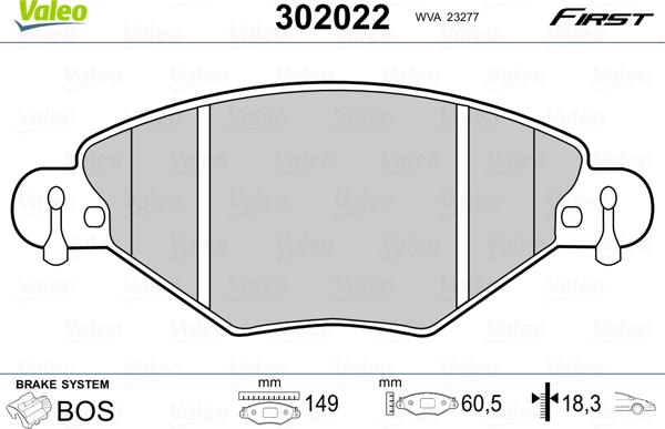 Valeo 302022 - Zestaw klocków hamulcowych, hamulce tarczowe parts5.com