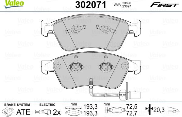 Valeo 302071 - Fékbetétkészlet, tárcsafék parts5.com