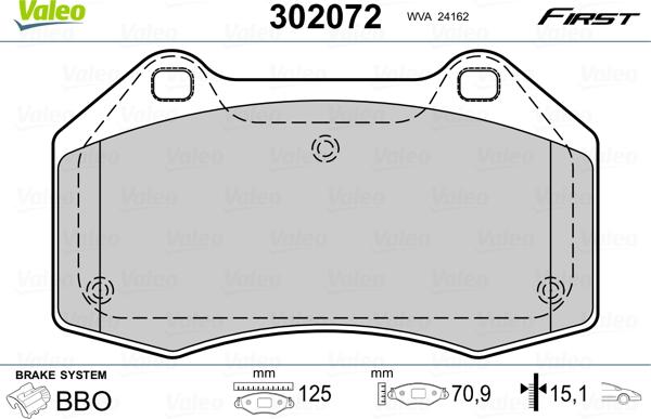 Valeo 302072 - Zestaw klocków hamulcowych, hamulce tarczowe parts5.com