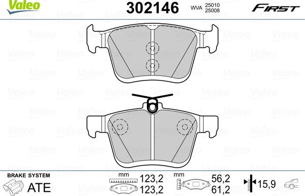 Valeo 302146 - Jarrupala, levyjarru parts5.com