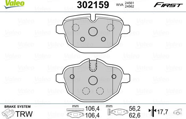 Valeo 302159 - Komplet zavornih oblog, ploscne (kolutne) zavore parts5.com