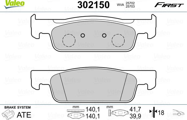 Valeo 302150 - Bremsbelagsatz, Scheibenbremse parts5.com