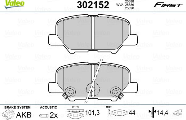 Valeo 302152 - Komplet pločica, disk-kočnica parts5.com