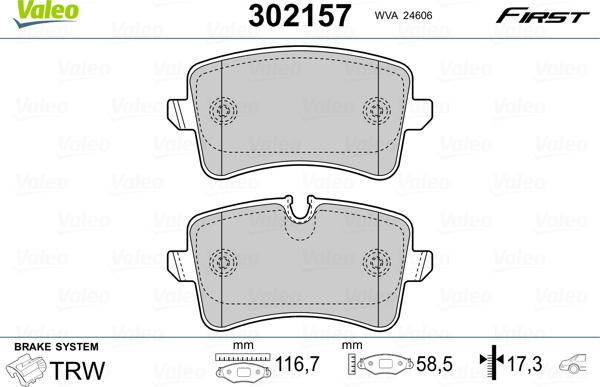 Valeo 302157 - Komplet zavornih oblog, ploscne (kolutne) zavore parts5.com