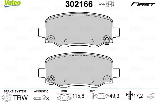 Valeo 302166 - Fren balata seti, diskli fren parts5.com