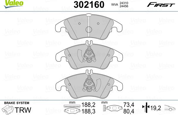 Valeo 302160 - Komplet kočnih obloga, disk kočnica parts5.com