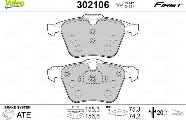 Valeo 302106 - Piduriklotsi komplekt,ketaspidur parts5.com