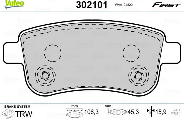 Valeo 302101 - Zestaw klocków hamulcowych, hamulce tarczowe parts5.com