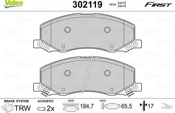 Valeo 302119 - Set placute frana,frana disc parts5.com