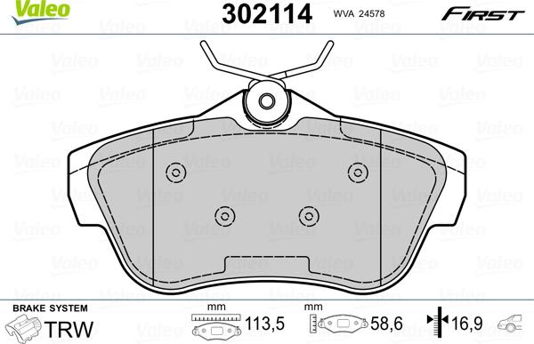 Valeo 302114 - Комплект спирачно феродо, дискови спирачки parts5.com