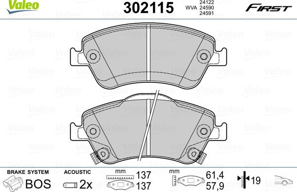 Valeo 302115 - Zestaw klocków hamulcowych, hamulce tarczowe parts5.com