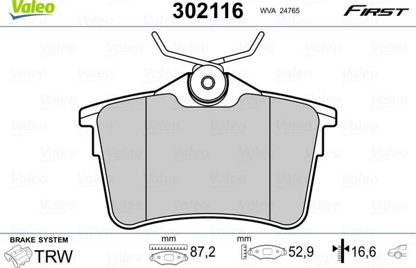 Valeo 302116 - Fékbetétkészlet, tárcsafék parts5.com