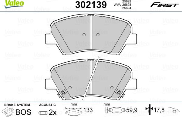 Valeo 302139 - Brake Pad Set, disc brake parts5.com