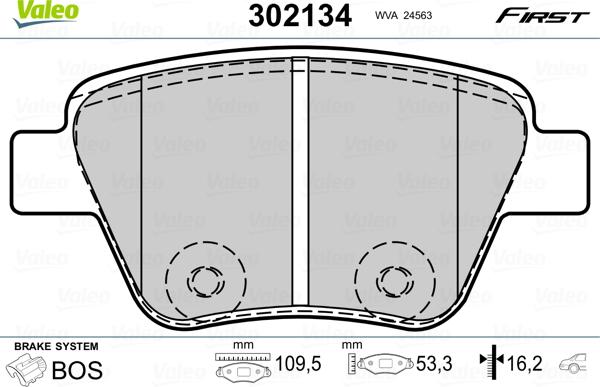 Valeo 302134 - Komplet zavornih oblog, ploscne (kolutne) zavore parts5.com