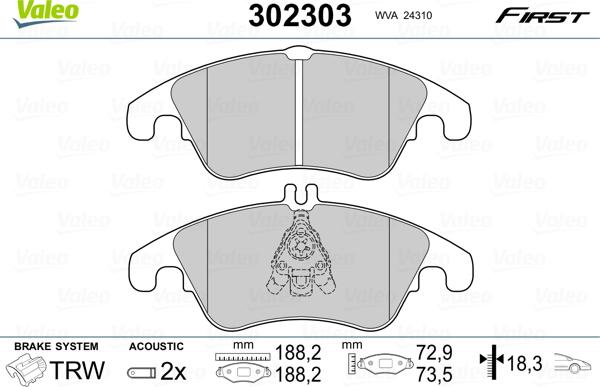 Valeo 302303 - Set placute frana,frana disc parts5.com