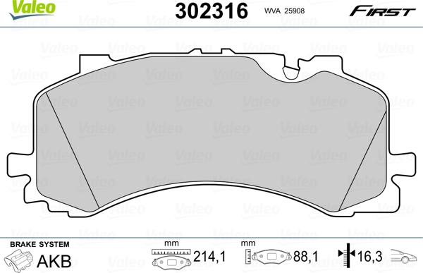 Valeo 302316 - Juego de pastillas de freno parts5.com