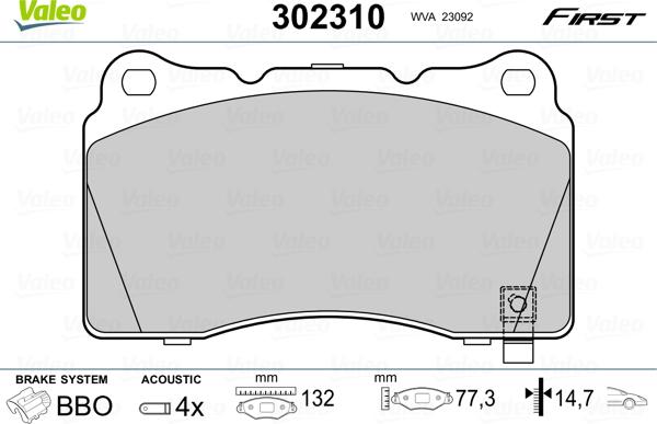 Valeo 302310 - Zestaw klocków hamulcowych, hamulce tarczowe parts5.com