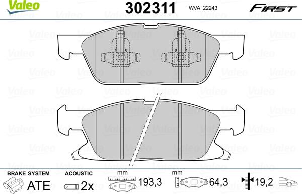 Valeo 302311 - Σετ τακάκια, δισκόφρενα parts5.com