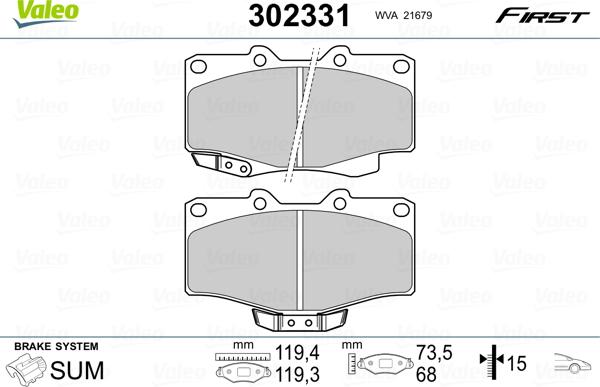 Valeo 302331 - Комплект спирачно феродо, дискови спирачки parts5.com