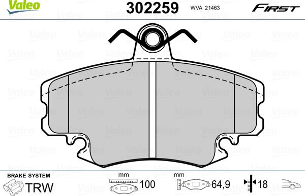 Valeo 302259 - Zestaw klocków hamulcowych, hamulce tarczowe parts5.com