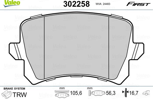 Valeo 302258 - Bremsbelagsatz, Scheibenbremse parts5.com