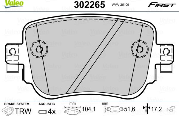 Valeo 302265 - Piduriklotsi komplekt,ketaspidur parts5.com