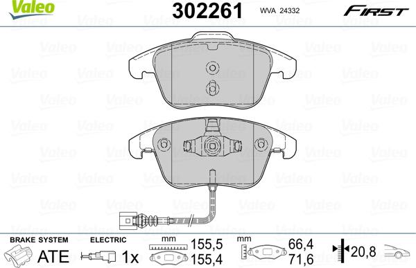 Valeo 302261 - Σετ τακάκια, δισκόφρενα parts5.com