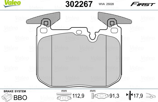 Valeo 302267 - Komplet zavornih oblog, ploscne (kolutne) zavore parts5.com