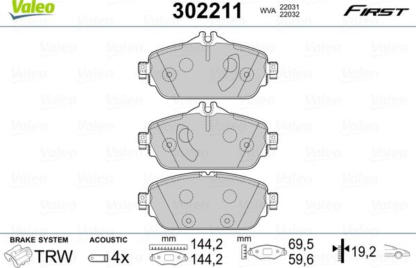 Valeo 302211 - Σετ τακάκια, δισκόφρενα parts5.com