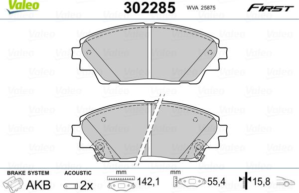 Valeo 302285 - Zestaw klocków hamulcowych, hamulce tarczowe parts5.com