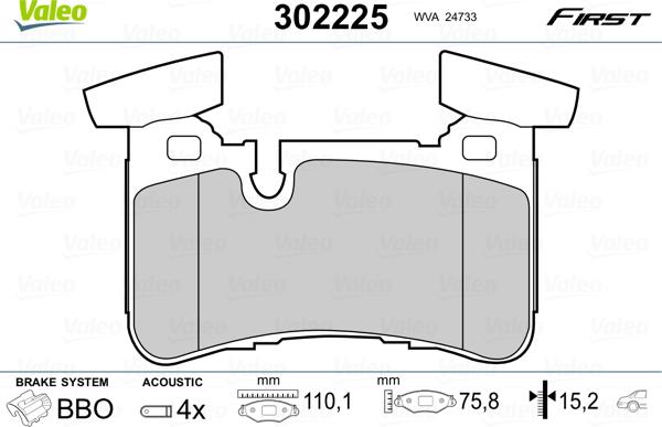 Valeo 302225 - Тормозные колодки, дисковые, комплект parts5.com