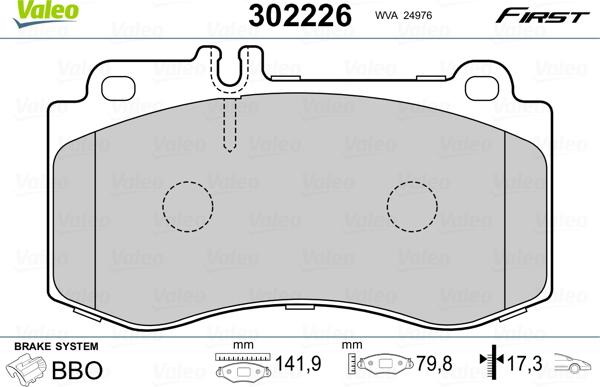 Valeo 302226 - Komplet kočnih obloga, disk kočnica parts5.com