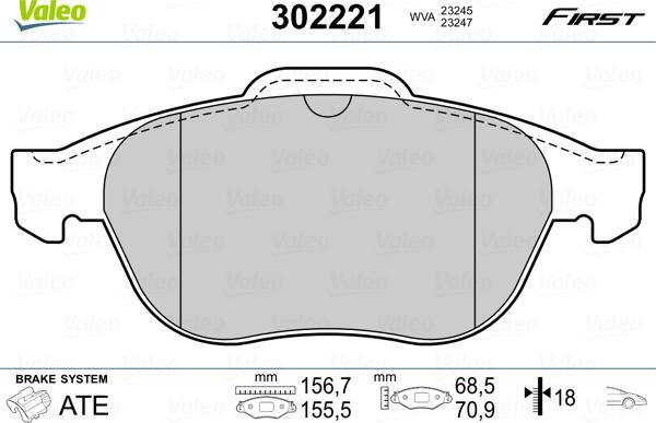 Valeo 302221 - Sada brzdových destiček, kotoučová brzda parts5.com