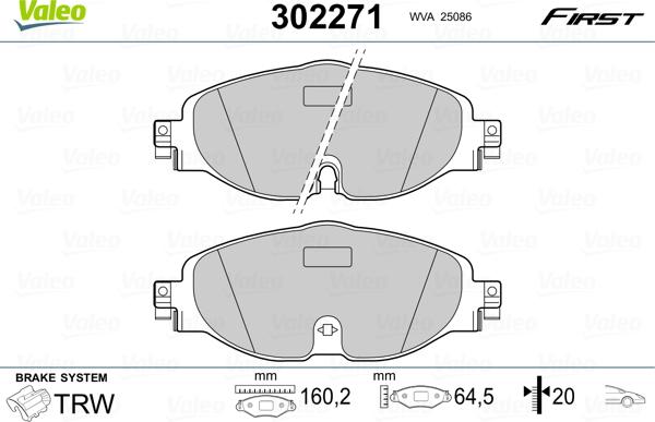 Valeo 302271 - Sada brzdových destiček, kotoučová brzda parts5.com