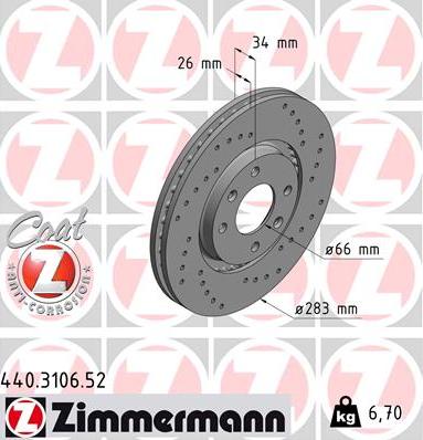 Zimmermann 440.3106.52 - Tarcza hamulcowa parts5.com