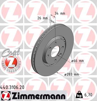 Zimmermann 440.3106.20 - Zavorni kolut parts5.com