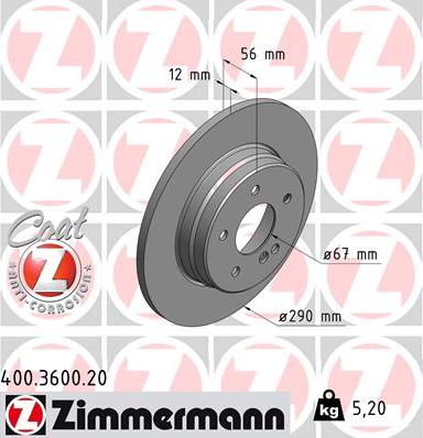 Zimmermann 400.3600.20 - Tarcza hamulcowa parts5.com